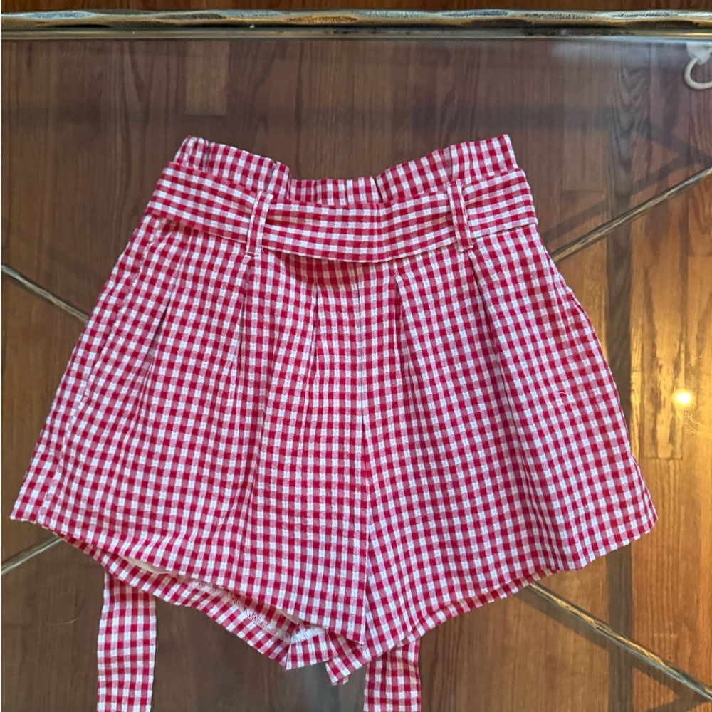 NWOT Privacy Please x Revolve Red Gingham Paperbag Tie-Waist Women's Shorts  XXS - Picture 4 of 10